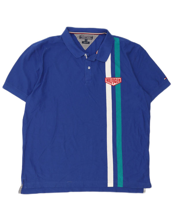 Tommy Hilfiger Herren-Poloshirt mit normaler Passform, 2XL, blaue Farbblock-Baumwolle