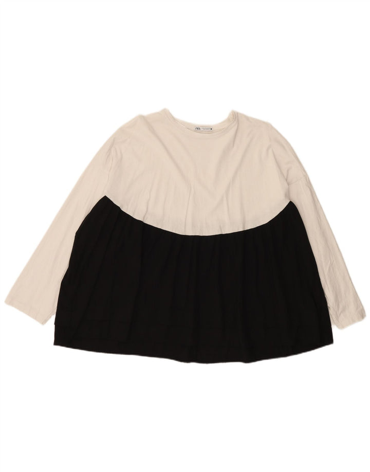 Zara Damen-Oversize-Oberteil mit langen Ärmeln, UK 14, Mittelweiß, Farbblock