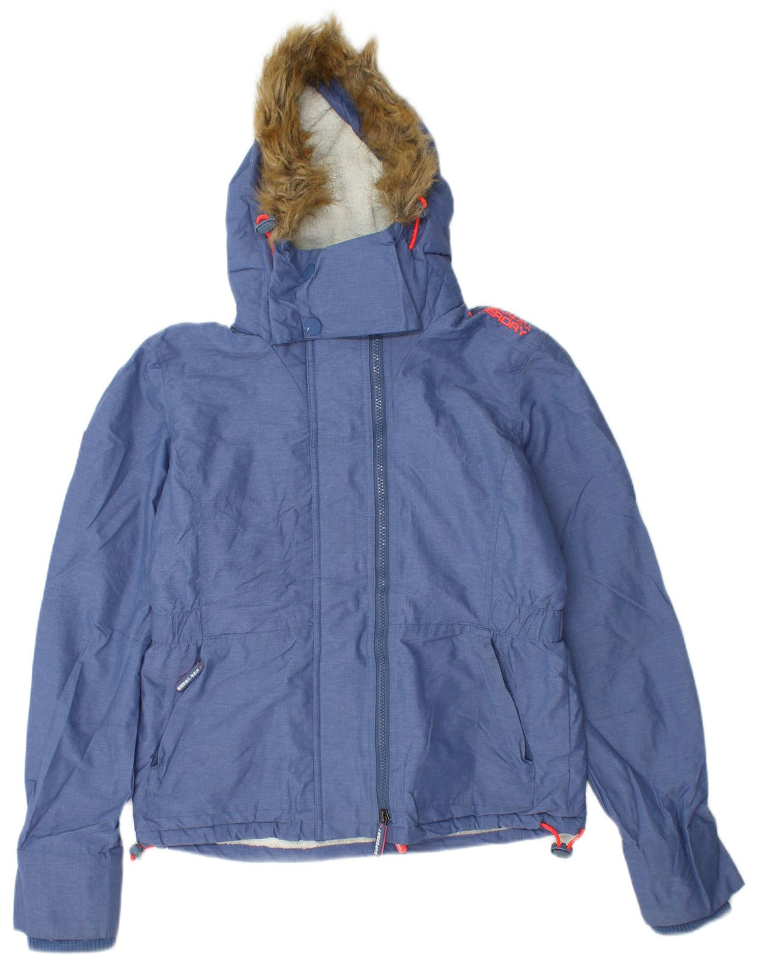 SUPERDRY Damen Windjacke mit grafischer Kapuze, UK 14, Mittelblau