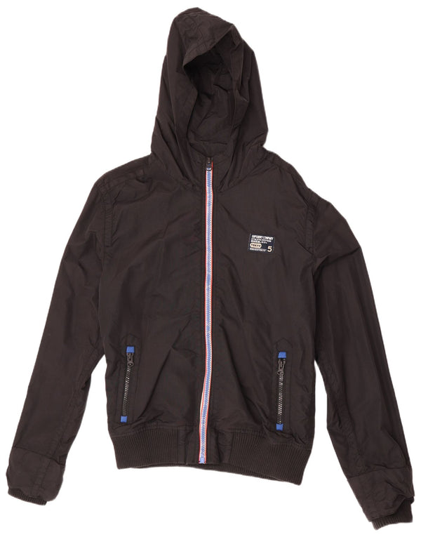 Superdry Mens Hooded Bomber Jacket UK 46 2XL Black Nylon