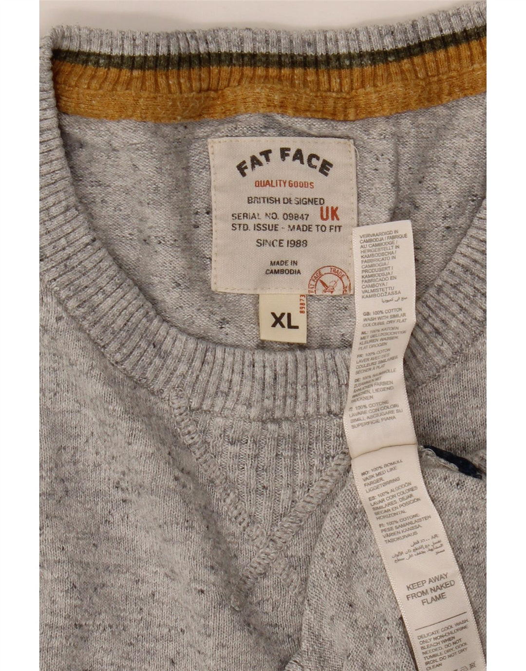 Fat Face Herren-Pullover mit Rundhalsausschnitt, XL, grau gefleckte Baumwolle