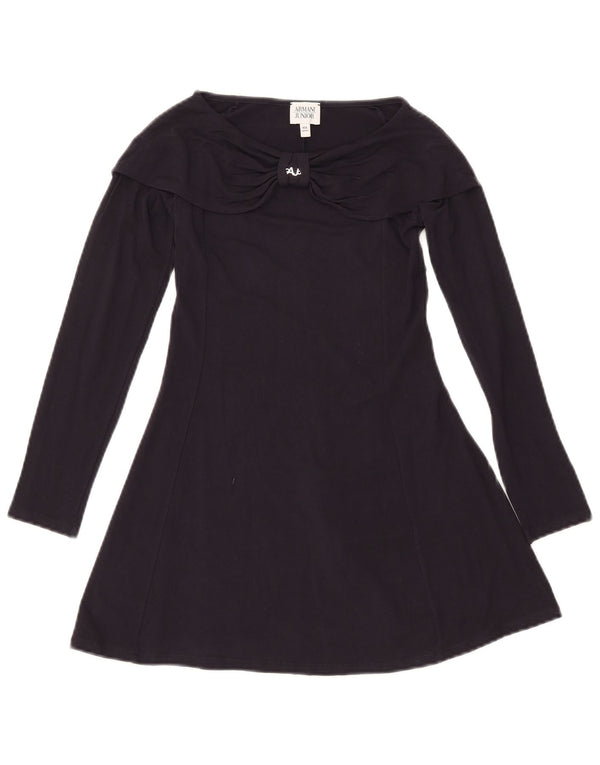 Armani Junior Mädchen Langarm-A-Linien-Kleid 9–10 Jahre Marineblaue Viskose