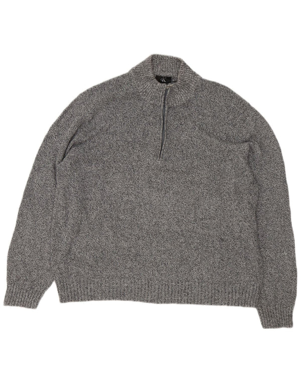 Calvin Klein Herren-Pullover mit Reißverschluss, 2XL, grau gefleckte Baumwolle