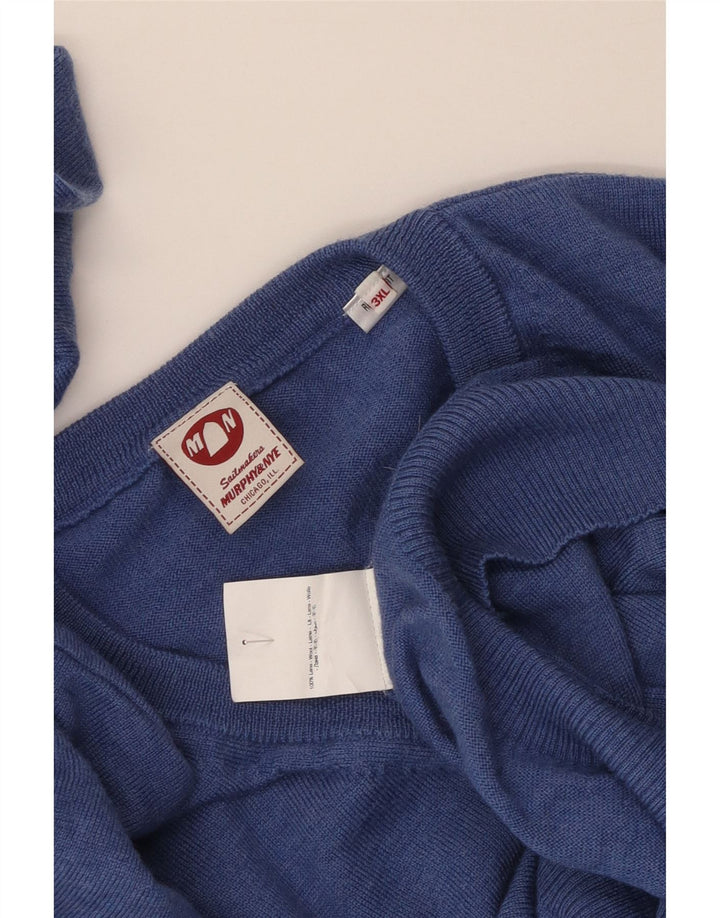 Murphy & Nye Herren-Pullover mit normaler Passform, V-Ausschnitt, 3XL, blaue Wolle