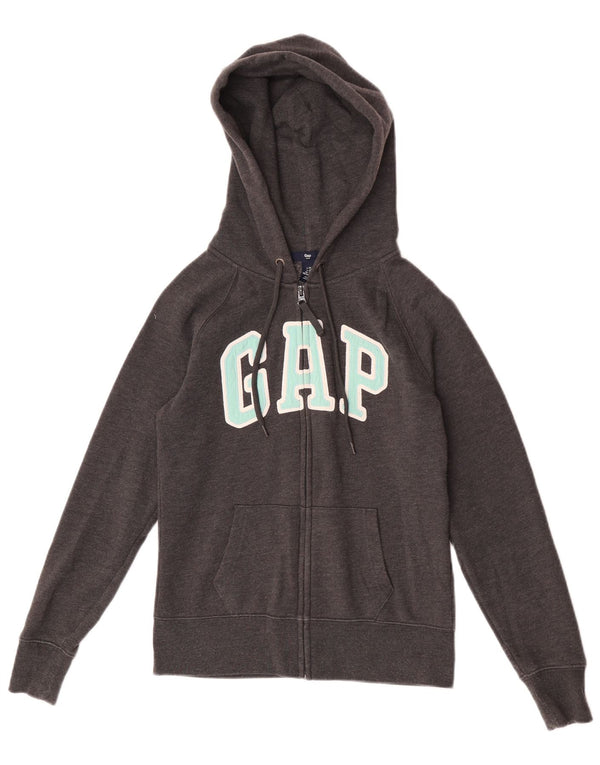 Gap Womens Graphic Zip Hoodie Pullover UK 6 XS Grau Baumwolle