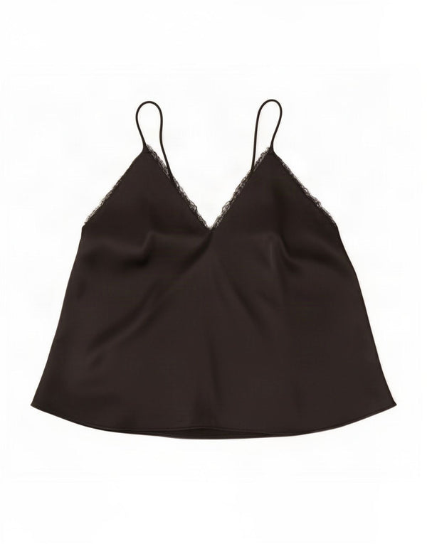 Zara Womens Crop Cami Top UK 14 Large Black Polyester