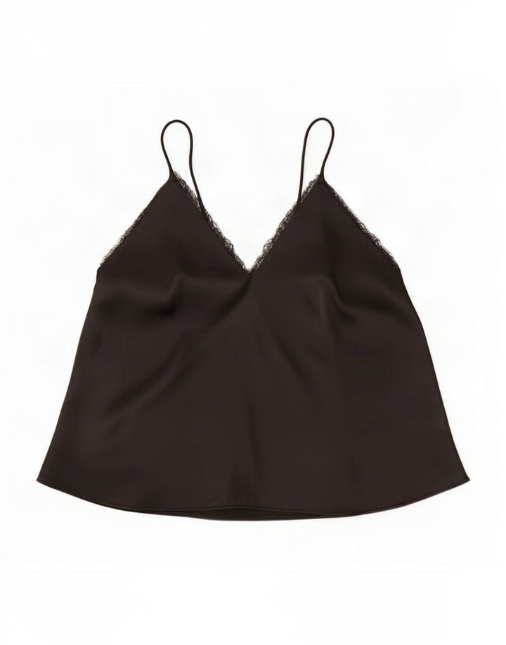 Zara Damen Crop Cami Top UK 14 Large Schwarz Polyester