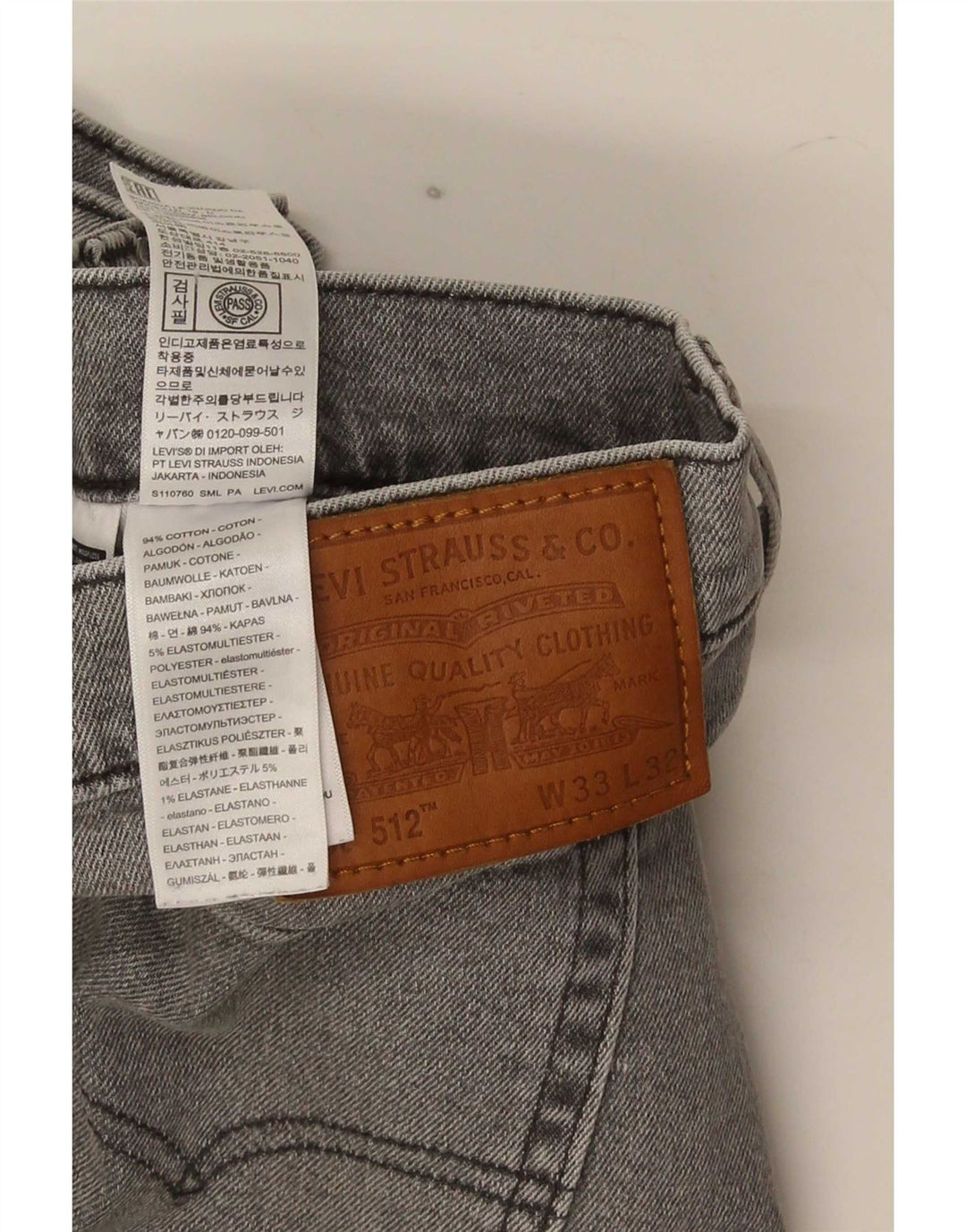 Levi's Herren 512 Slim Tapered Jeans W33 L32 Graue Baumwolle