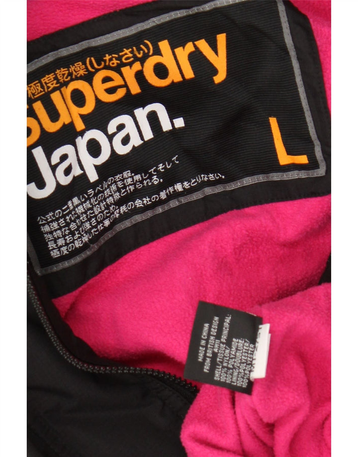 Superdry Damen-Windbreakerjacke mit Kapuze, UK 16, Größe L, schwarzes Nylon