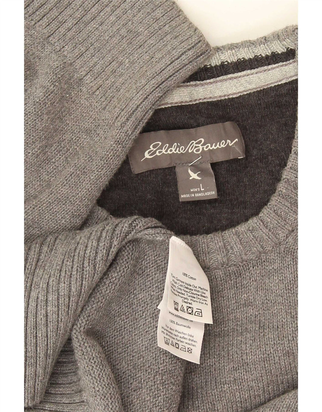 Eddie Bauer Herren-Pullover mit Rundhalsausschnitt, groß, graue Baumwolle