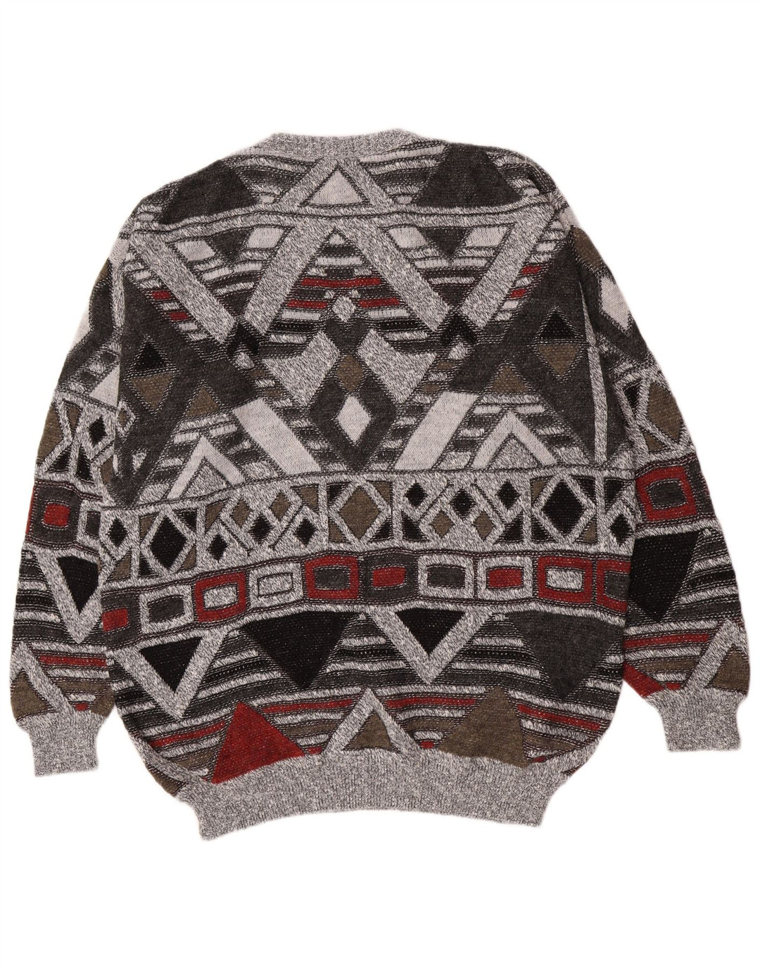Vintage Herren Rundhalspullover Pullover UK 38/40 Mittelgrau Geometrisch