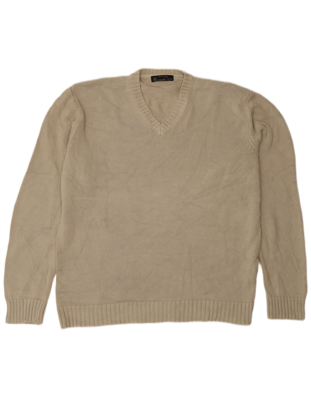 Zara Herren V-Ausschnitt Pullover Pullover XL Beige Baumwolle