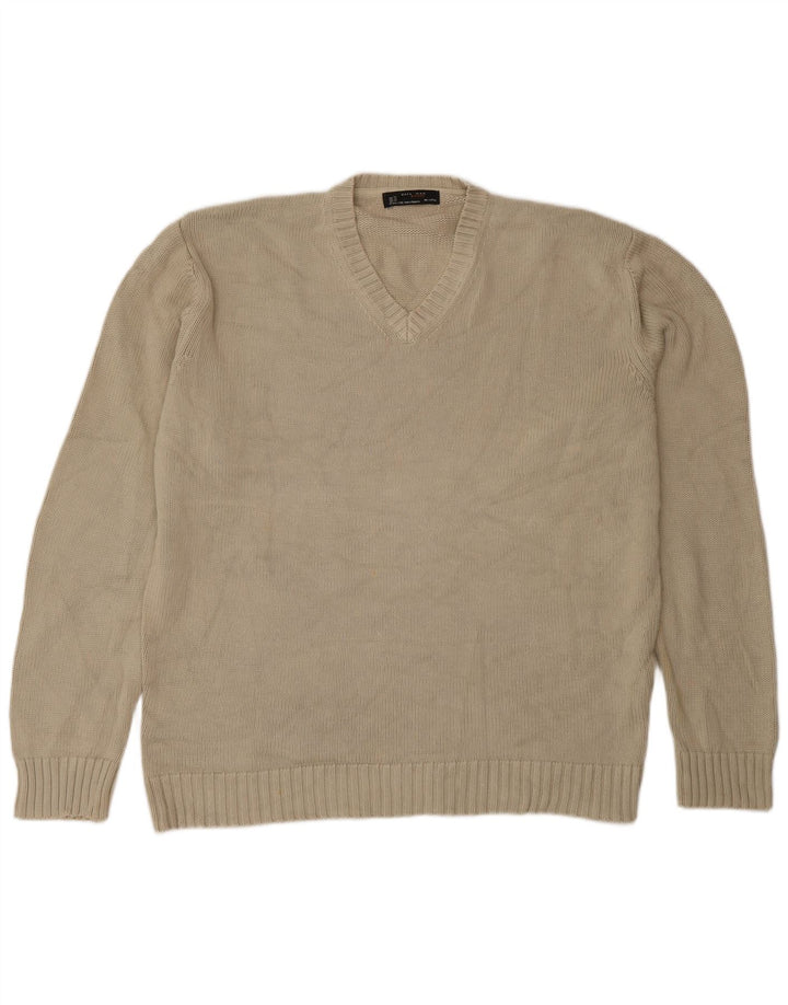 Zara Herren V-Ausschnitt Pullover Pullover XL Beige Baumwolle