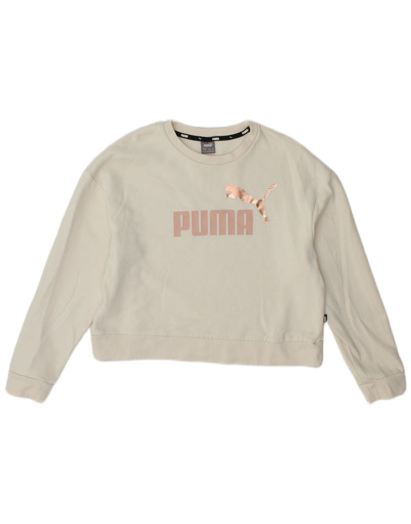 Puma Mädchen Grafik Crop Sweatshirt Pullover 13–14 Jahre weiße Baumwolle