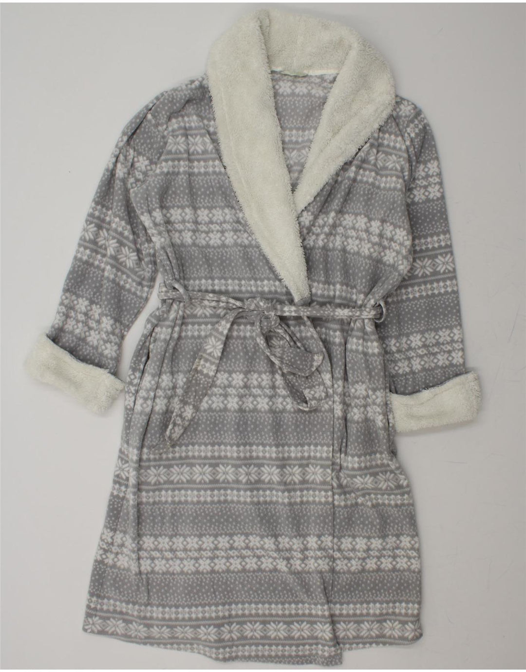 MARKS & SPENCER Womens Standard Fleece Wrap Dress UK 12/14 Medium Grey Vintage Marks & Spencer and Second-Hand Marks & Spencer from Messina Hembry 