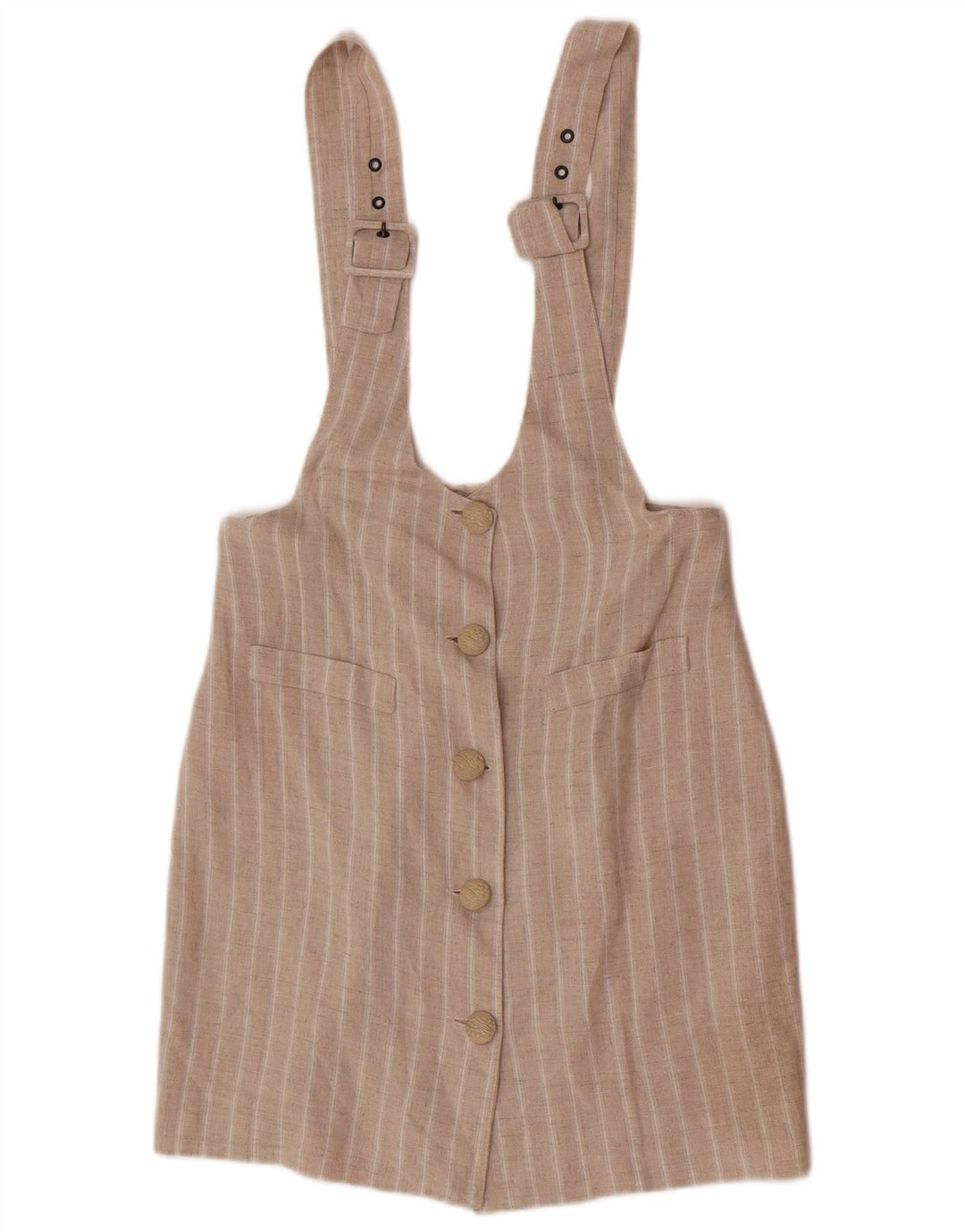 Vintage Damen Latzrock Medium W30 Beige gestreift Viskose