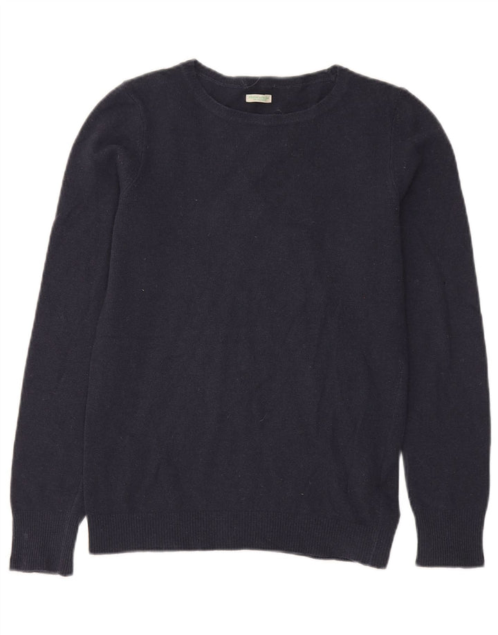 BENETTON Herren-Pullover mit U-Boot-Ausschnitt, klein, marineblaue Schurwolle