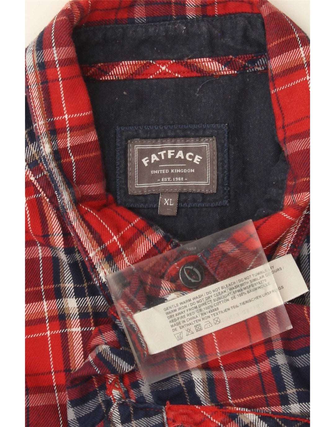 Fat Face Herren-Flanellhemd XL, rot kariert, Baumwolle