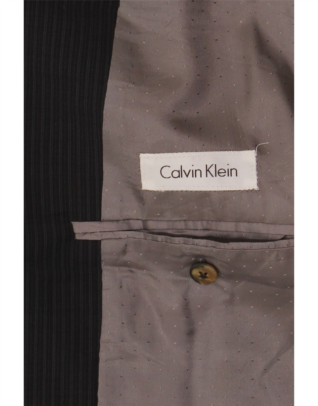 Calvin Klein Herren Longline Blazer Jacke UK 44 2XL Schwarz Nadelstreifen Schurwolle