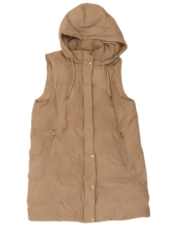 Zara Damen-Mantel mit Kapuze, ärmellos, gepolstert, UK 16, Größe L, Beige, Polyester