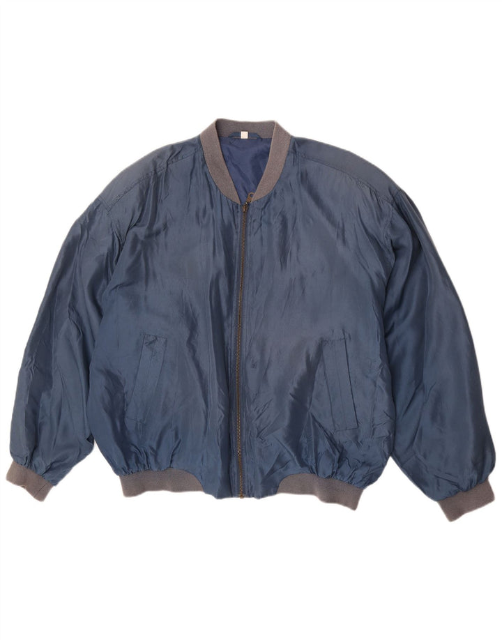 Vintage Herren Bomberjacke UK 42 XL Blaue Seide