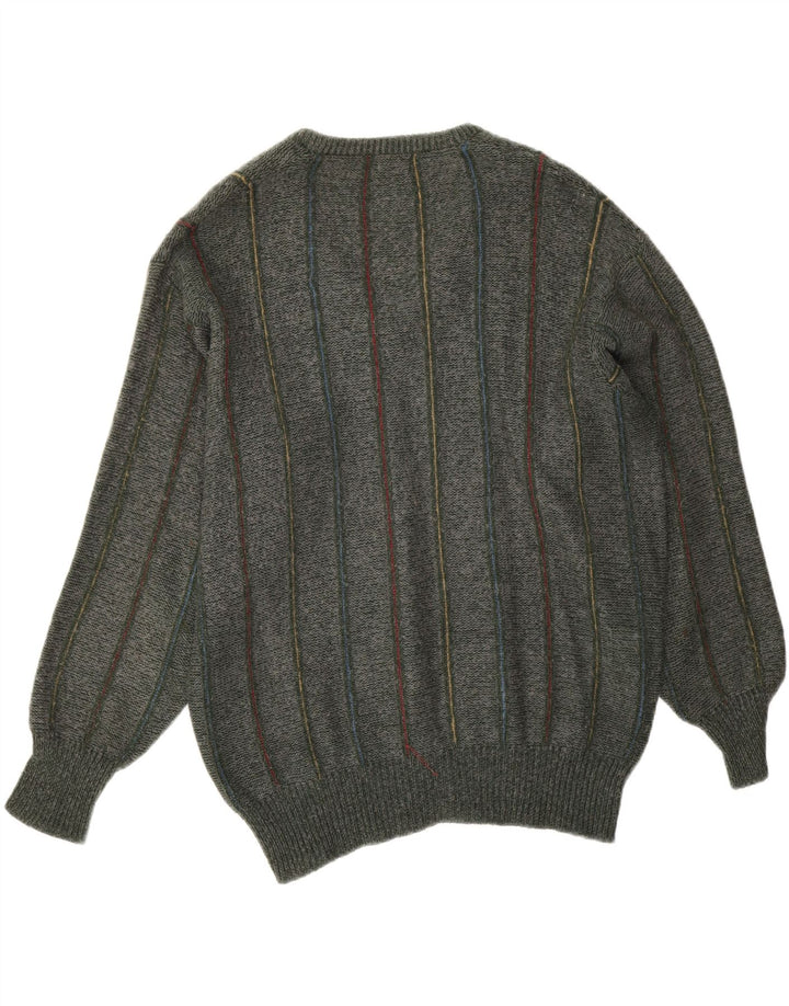 Vintage Herren Pullover mit V-Ausschnitt XL Khaki gestreift
