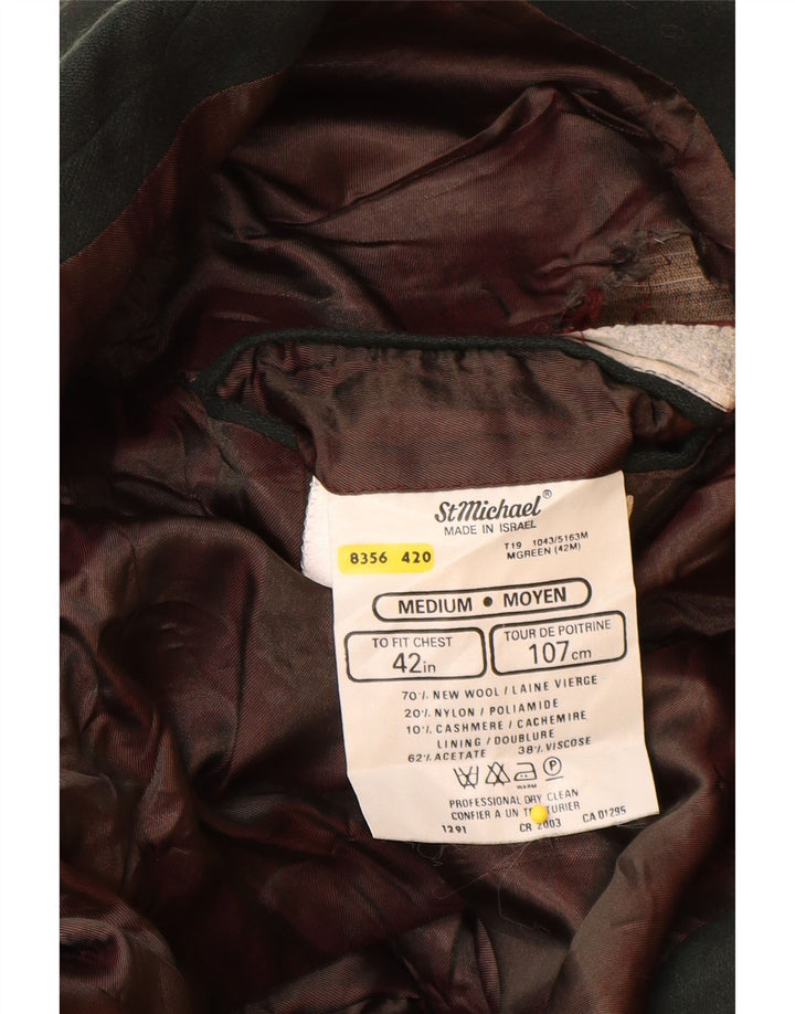 St Michael Herren Zweireiher Blazer Jacke UK 42 XL Grüne Schurwolle