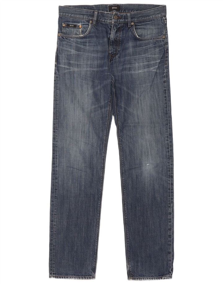 Hugo Boss Herren Straight Jeans W32 L34 Blaue Baumwolle