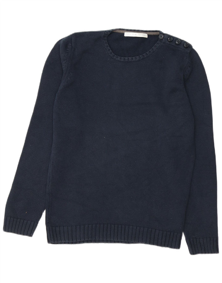 ZARA Herren-Pullover mit Rundhalsausschnitt, mittlere marineblaue Baumwolle