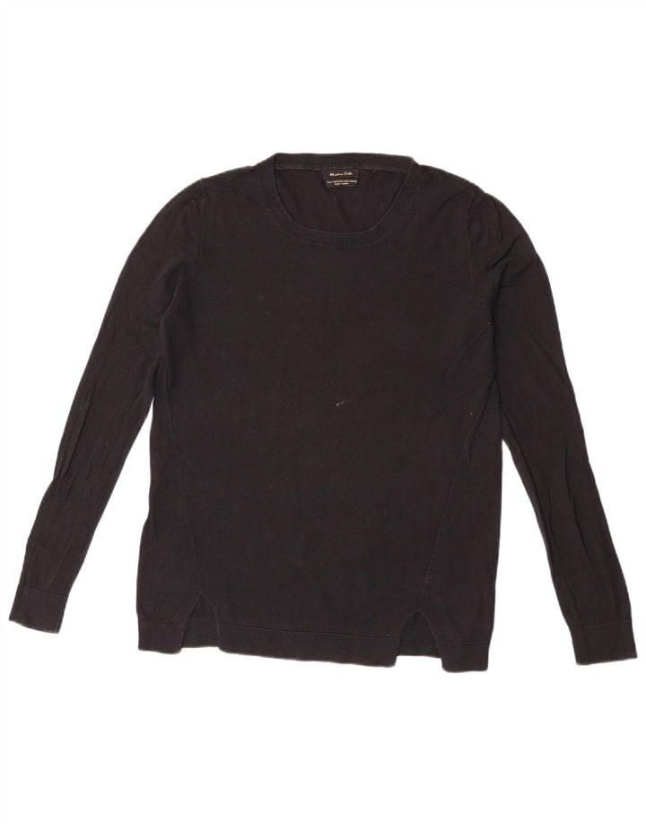 Massimo Dutti Damen-Pullover mit Rundhalsausschnitt, UK 14, mittlere schwarze Baumwolle