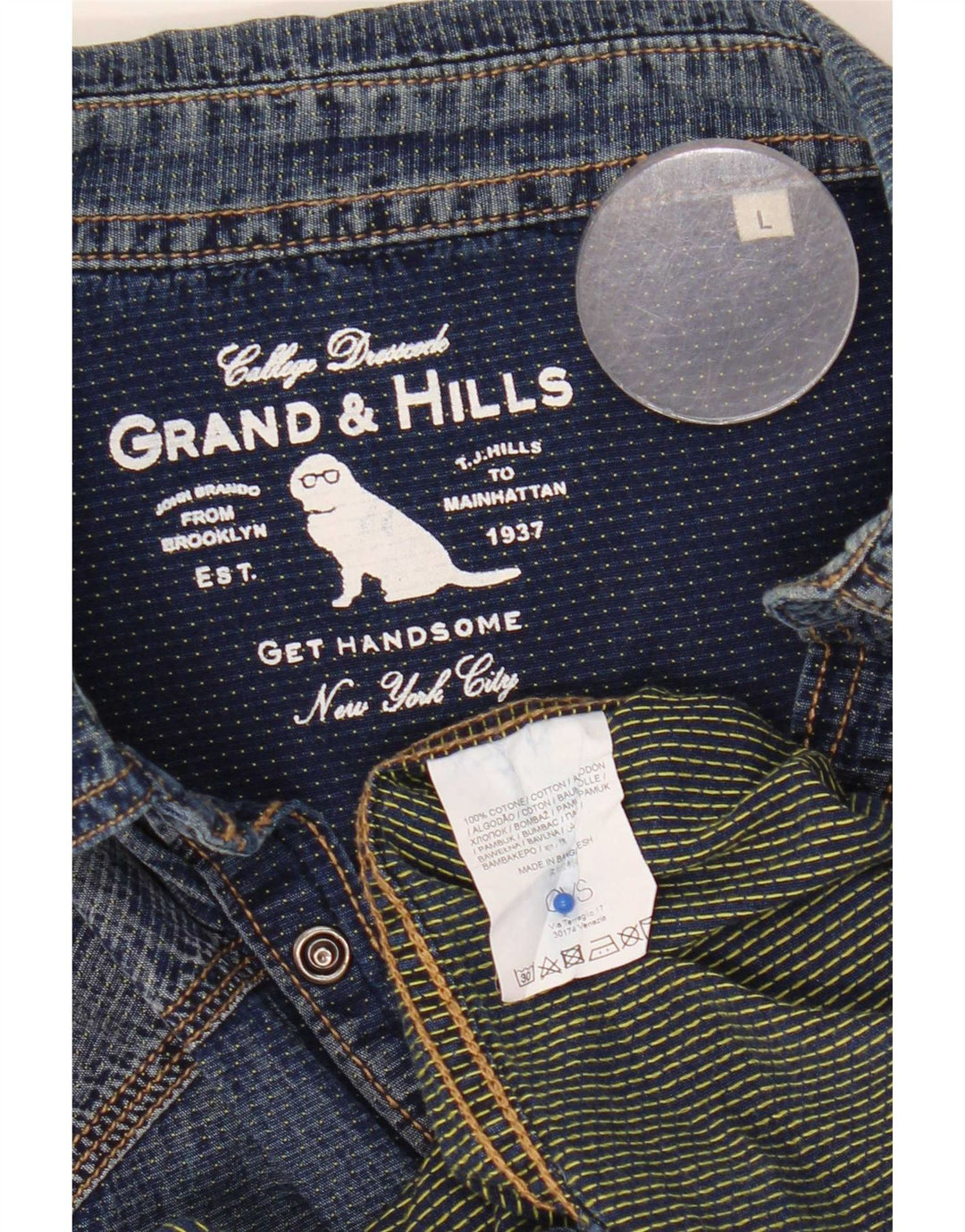 Grand & Hills Herren-Jeanshemd, groß, aus blauer Baumwolle