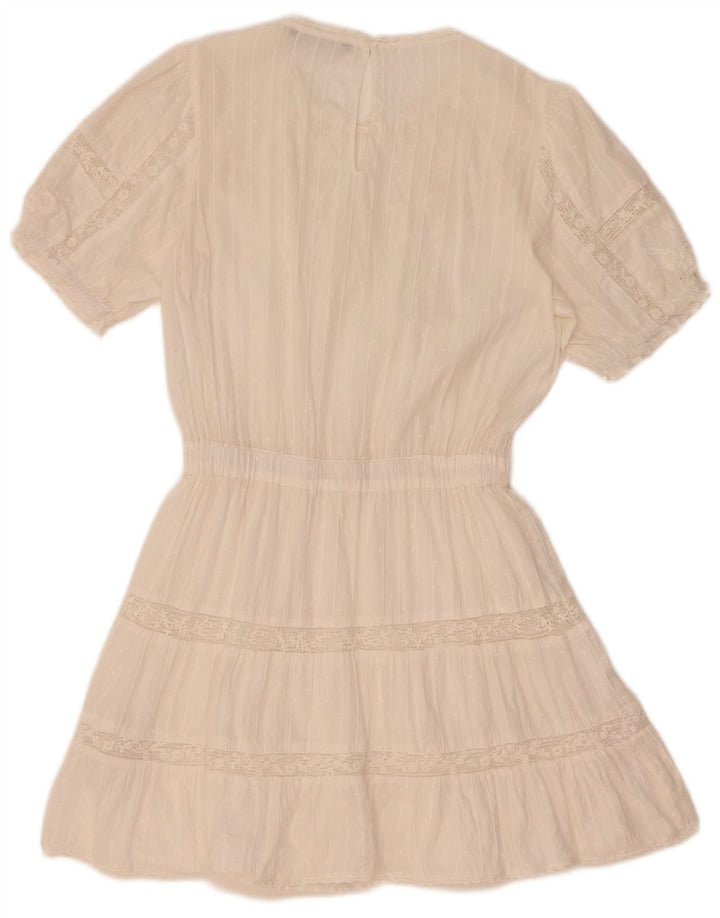 Zara Damen-Stufenkleid UK 10 Small Weiße Baumwolle