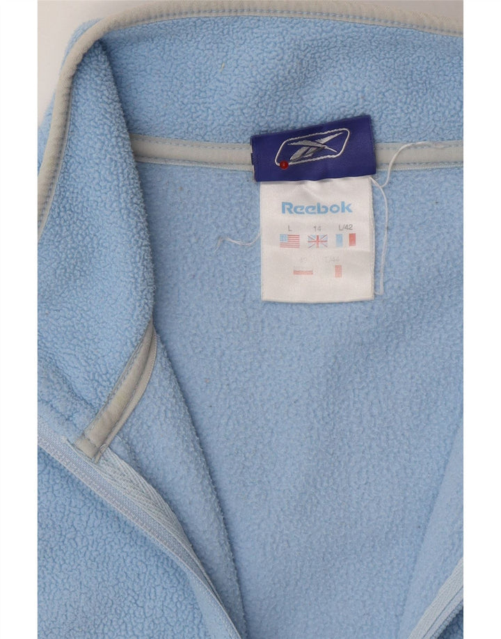 REEBOK Womens Fleece Jacket UK 14 Large Blue Polyester Vintage Reebok and Second-Hand Reebok from Messina Hembry 