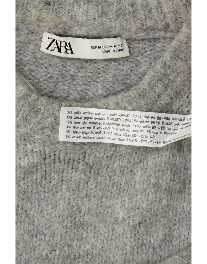 Zara Damen-Pullover, übergroß, Rundhalsausschnitt, Gr. 14, Mittelgrau, Acryl