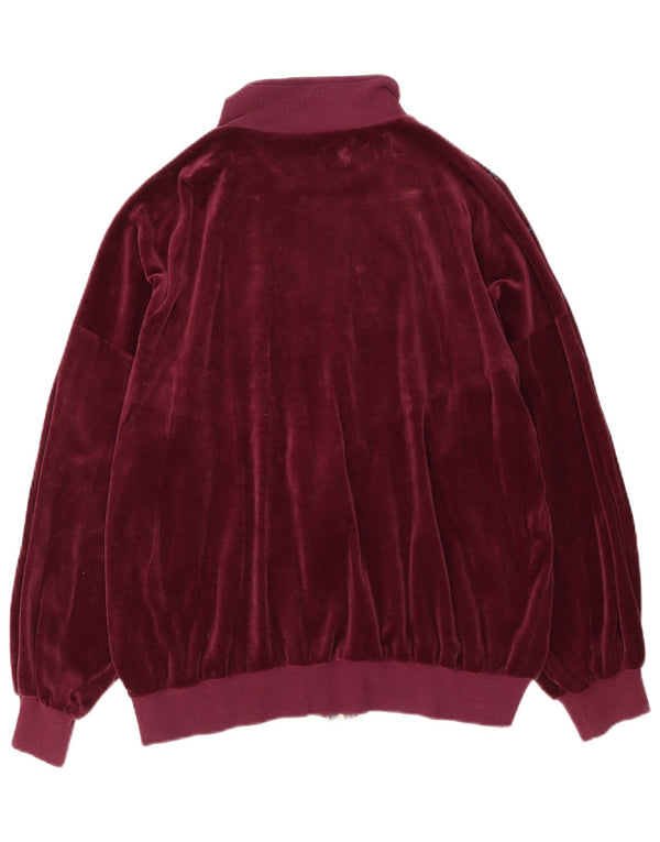 Vintage Damen Velours Trainingsanzug Top Jacke UK 20 2XL Burgund gestreift