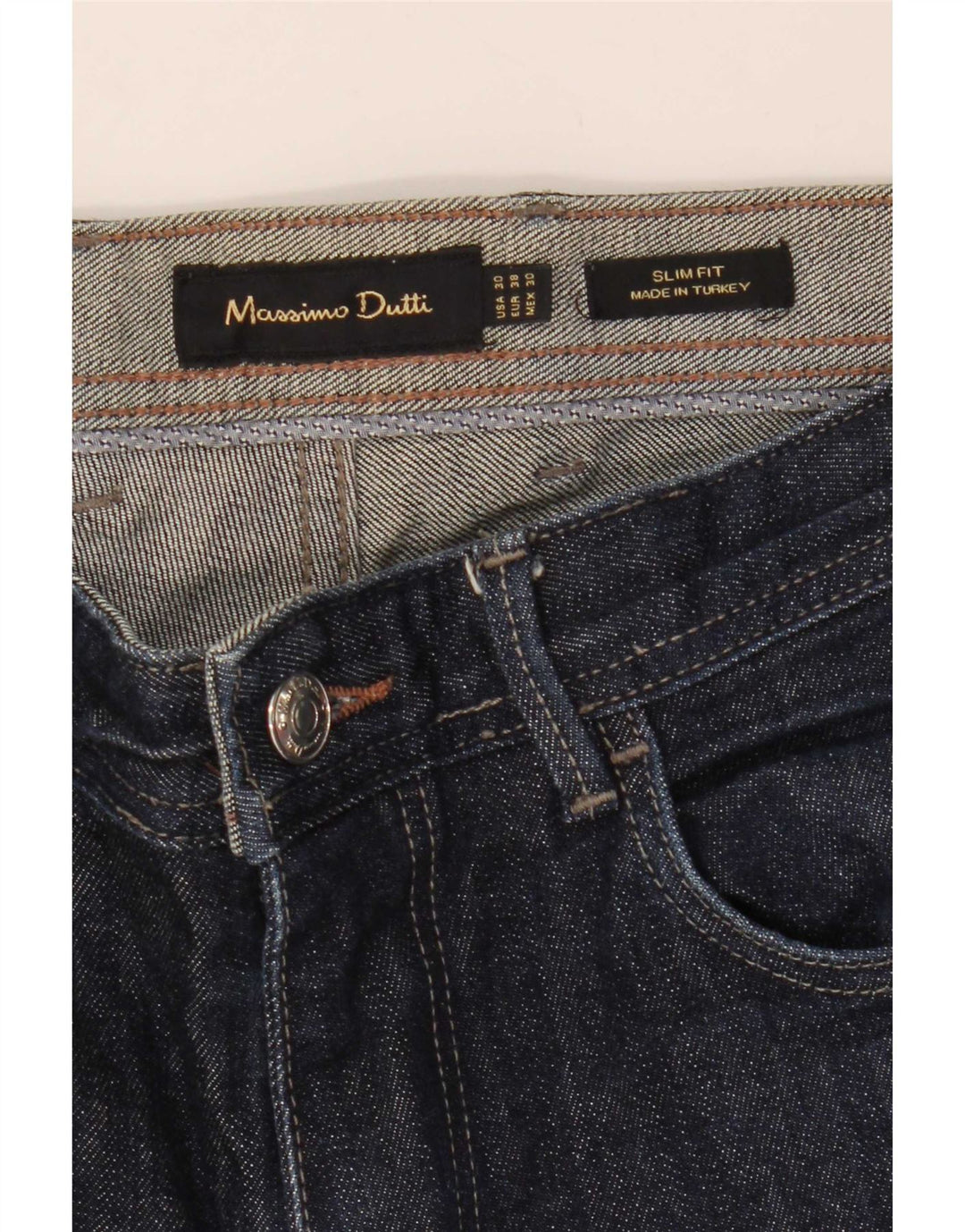 Massimo Dutti Herren Slim Jeans EU 38 Small W30 L32 Marineblau Baumwolle