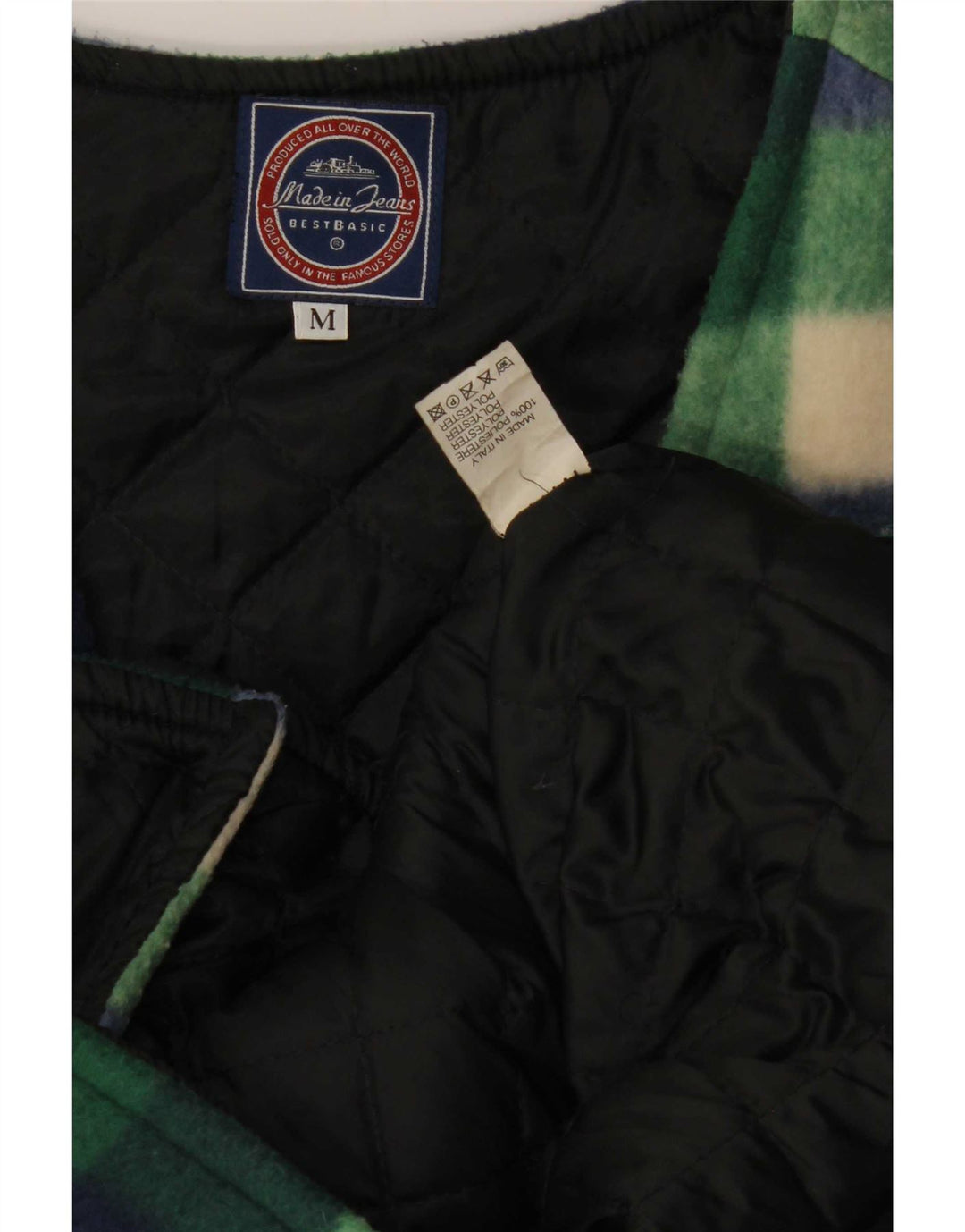 Vintage Herren Fleeceweste UK 38 Mittelgrünes Gingham-Polyester