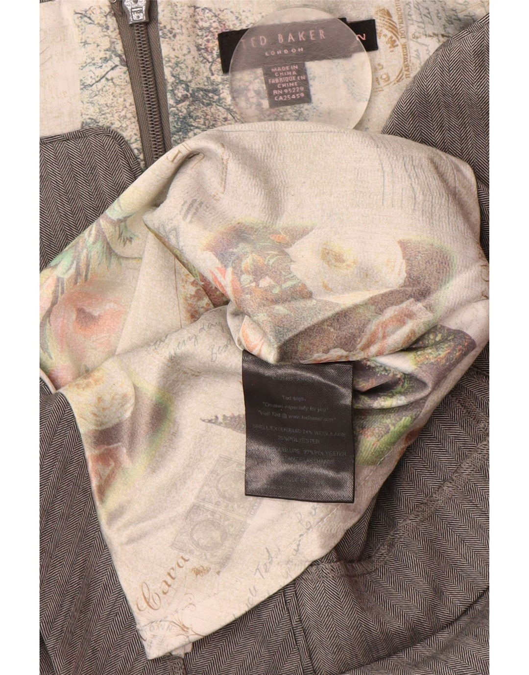 Ärmelloses Etuikleid für Damen von TED BAKER, Größe 2, klein, graues Fischgrätenmuster