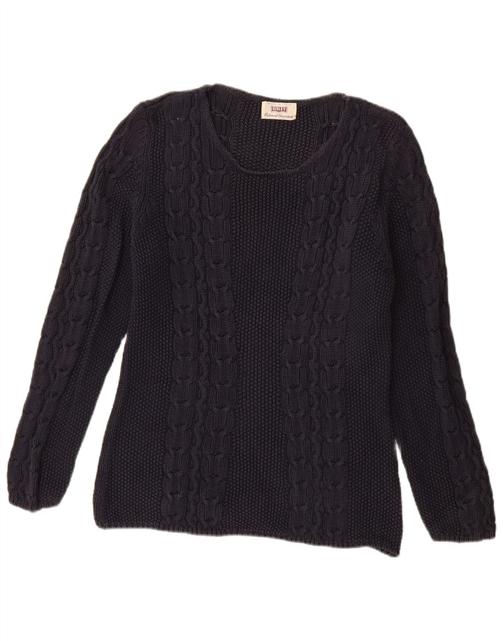 SISLEY Damen-Pullover mit U-Boot-Ausschnitt, UK 14, mittleres Marineblau