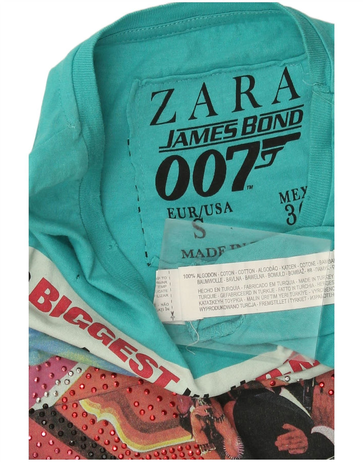 Zara Herren-T-Shirt mit Grafik, Größe S, Blau, Baumwolle