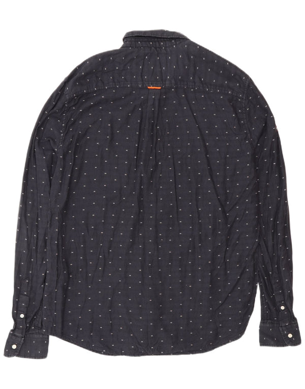 SUPERDRY Herren-Hemd in normaler Passform XL aus marineblau gepunkteter Baumwolle