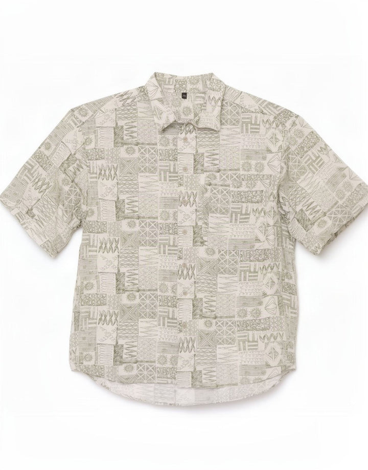 Club D'Amingo Herren-Kurzarmhemd, Größe 41/42, großes grünes Patchwork