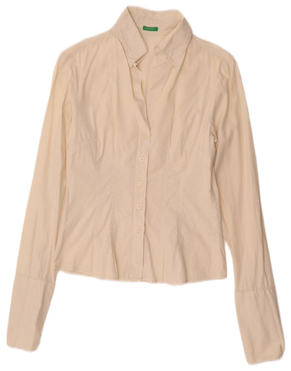 Benetton Formales Damenhemd UK 6 XS aus cremefarbener Baumwolle