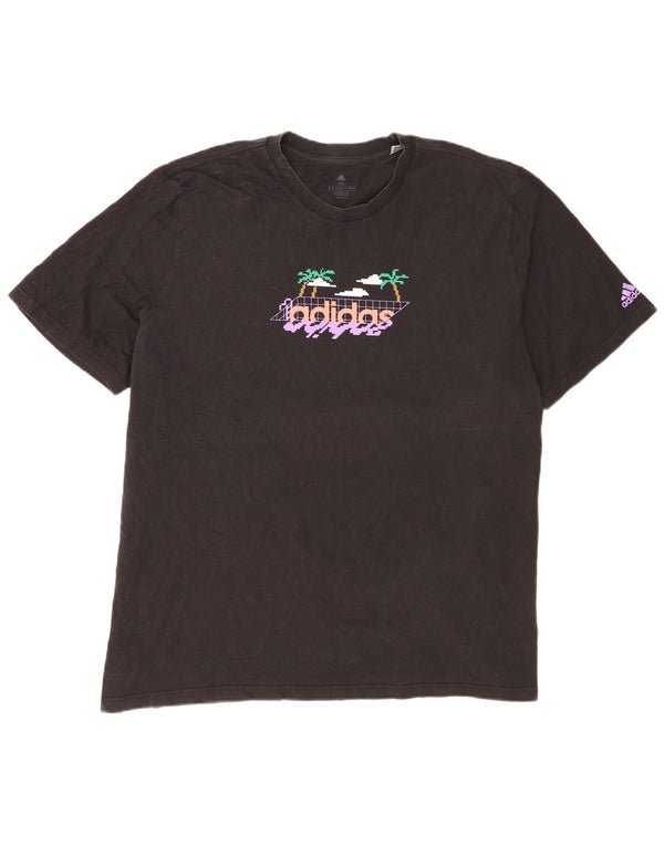 Adidas Herren Grafik T-Shirt Top 2XL Schwarz Baumwolle