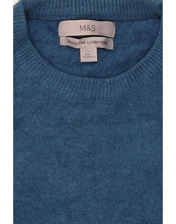 Marks & Spencer Herren-Pullover mit Rundhalsausschnitt, groß, blaue Lammwolle