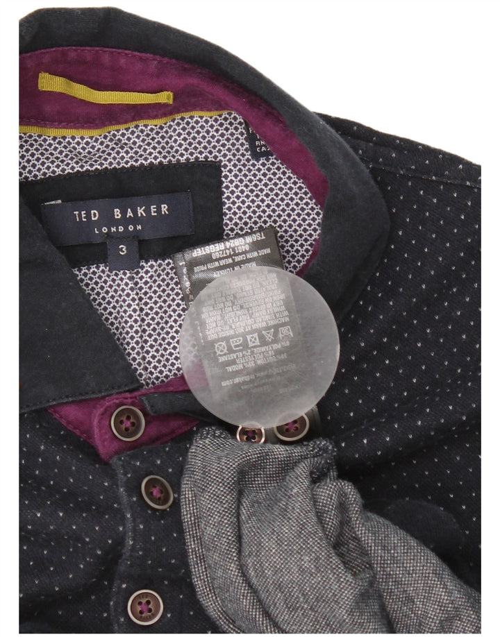 Ted Baker Herren-Poloshirt, Größe 3, mittelgroß, marineblau gepunktete Baumwolle