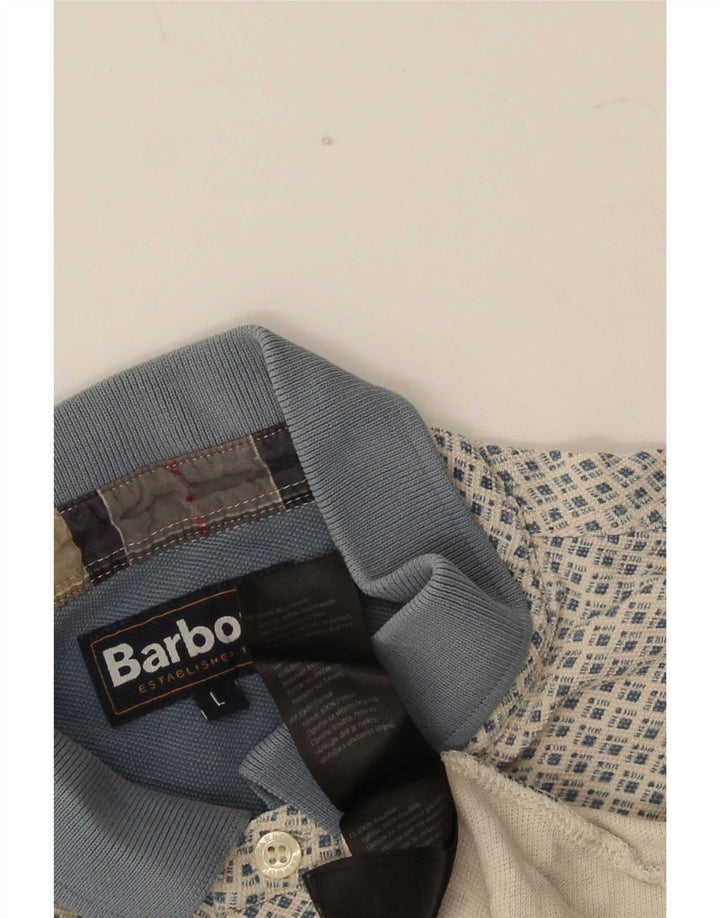 Barbour Herren-Poloshirt, große graue geometrische Baumwolle