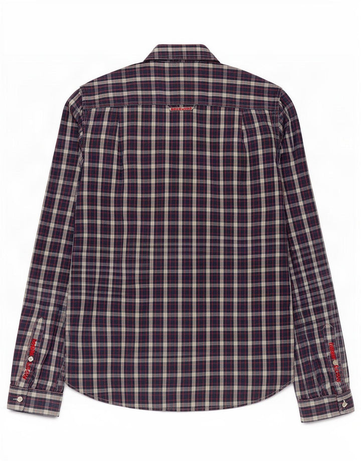 Superdry Herren-Hemd aus mittelblauer Baumwolle mit Karomuster in Marineblau