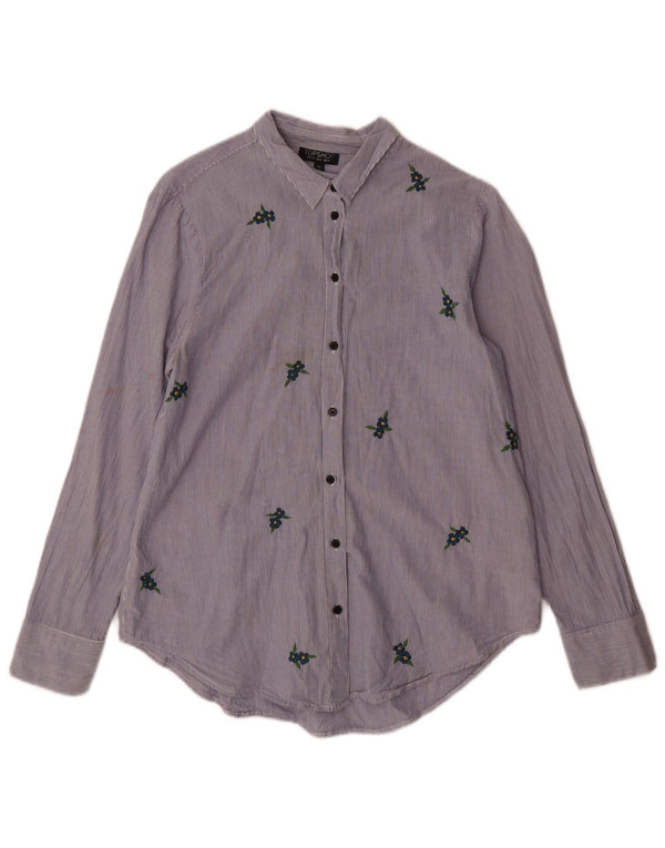 Topshop Damenhemd UK 10 Small Blaue Nadelstreifen-Baumwolle