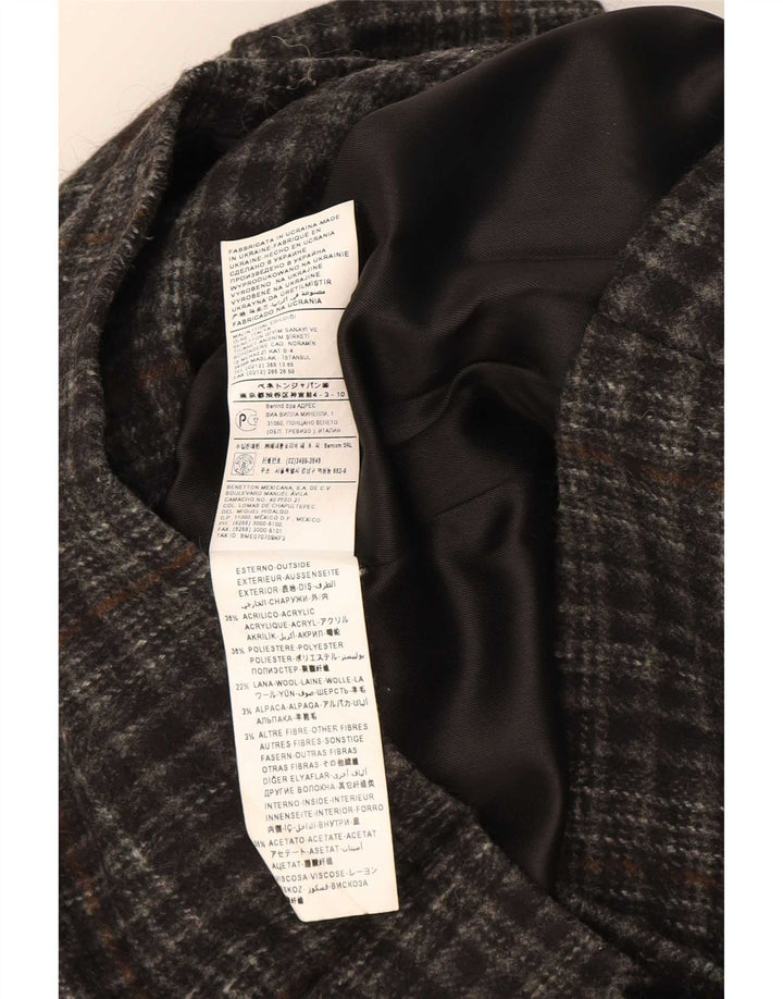Benetton Damen Dufflejacke mit Kapuze IT 42 Mittelgrau kariertes Acryl